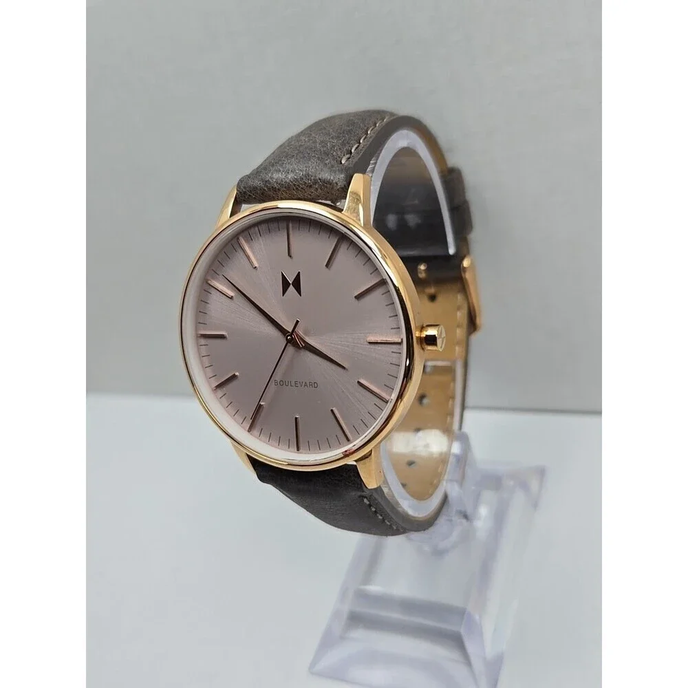 MVMT Boulevard Rosecrans 38mm Blush Dial Leather Quartz Watch New Battery